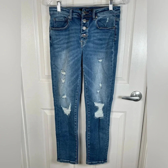 RISEN LOS ANGELES Medium Wash Distressed Jeans Size 5/27 - Picture 9 of 12